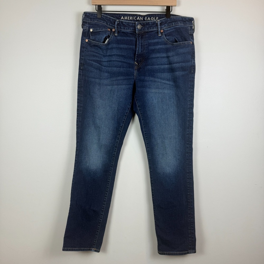 American Eagle Jeans Men's 36x32 Blue Denim Dark Wash Athletic Skinny Leg Skater